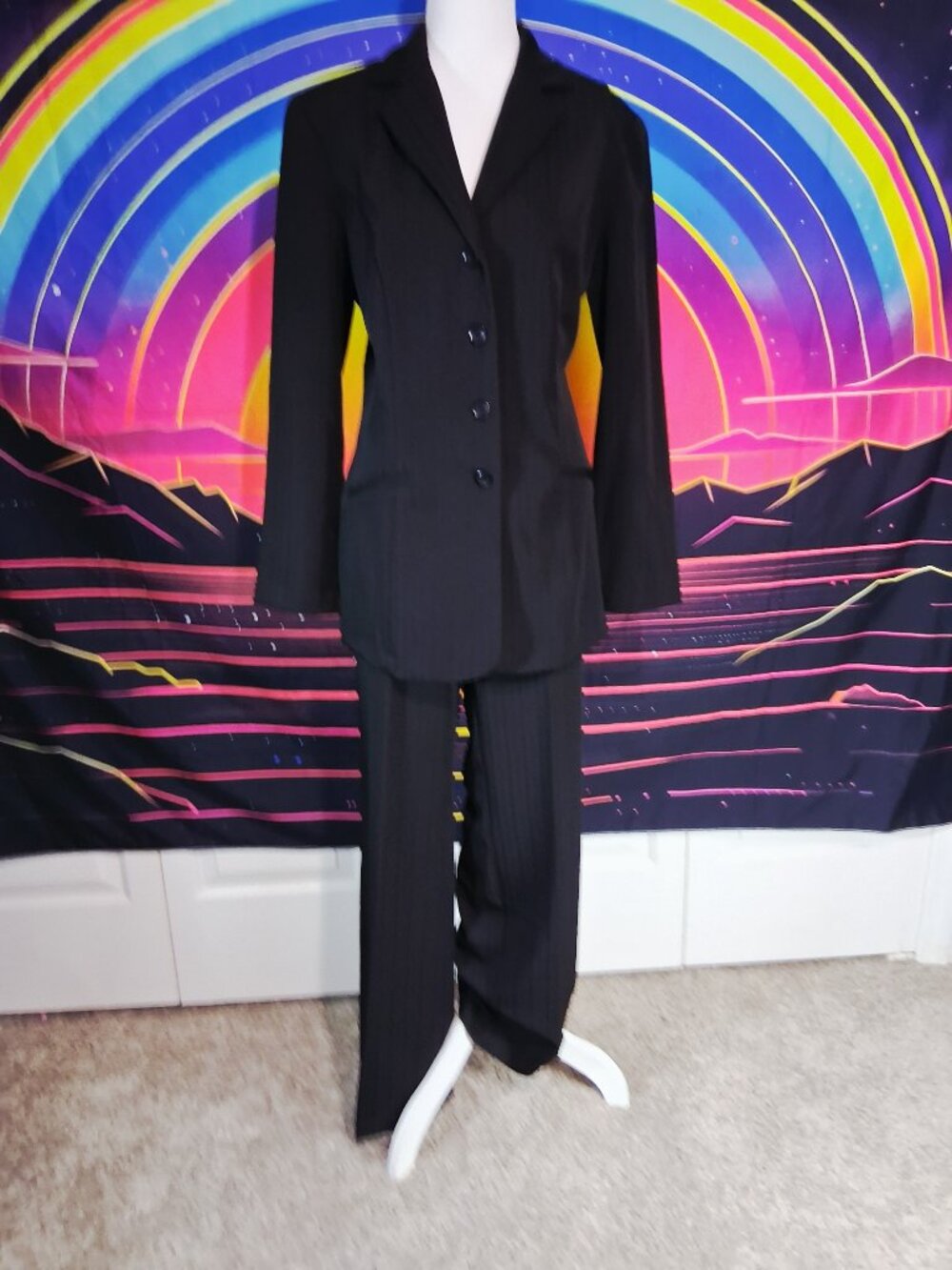 Vintage Y2K Breakin' Loose Black Pinstripe 2-Piece Pant Suit Set Size 13/14 - Picture 8 of 11